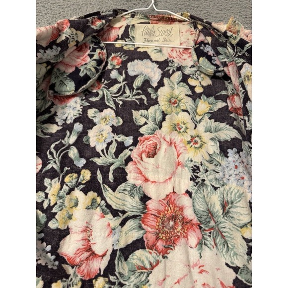 PAULA SWEET Flannel Fur Multi color Floral Cardigan Size S Fringe - Picture 6 of 7